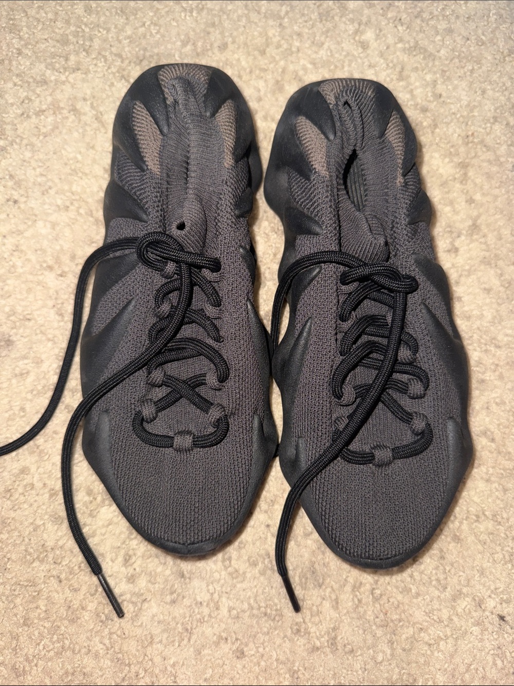 Yeezy Men's Dark Grey Knit Lace-Up Sneakers